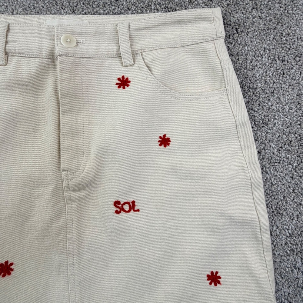 Thinking Mu Sol Embroidered Mini Skirt Size Eu38 Ivory Organic Cotton Artsy View 2
